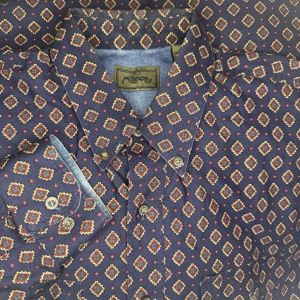 Roper Shirt Mens Medium Cowboy Aztec Southwestern American Large 100% Cotton‎ L